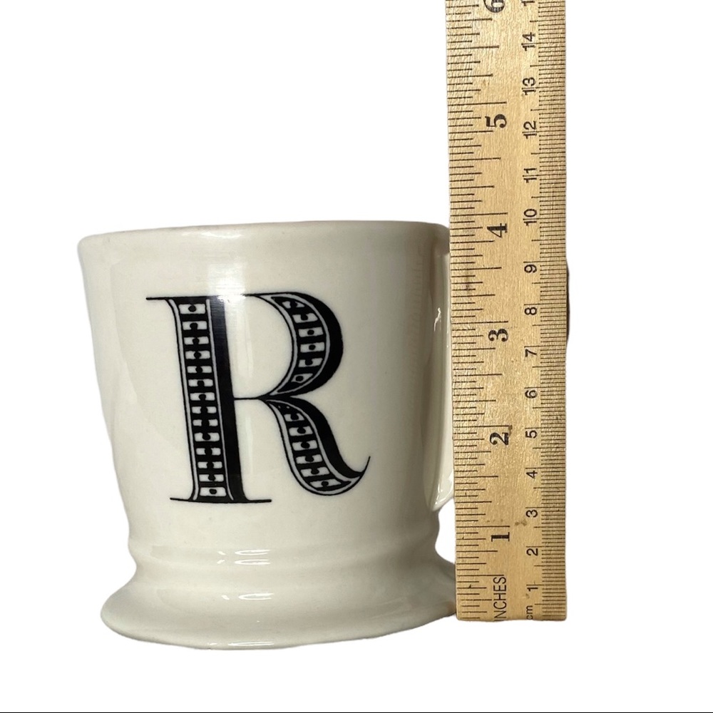 Anthropologie R Initial Monogram mug ceramic shaving coffee tea cream + black - Picture 6 of 8